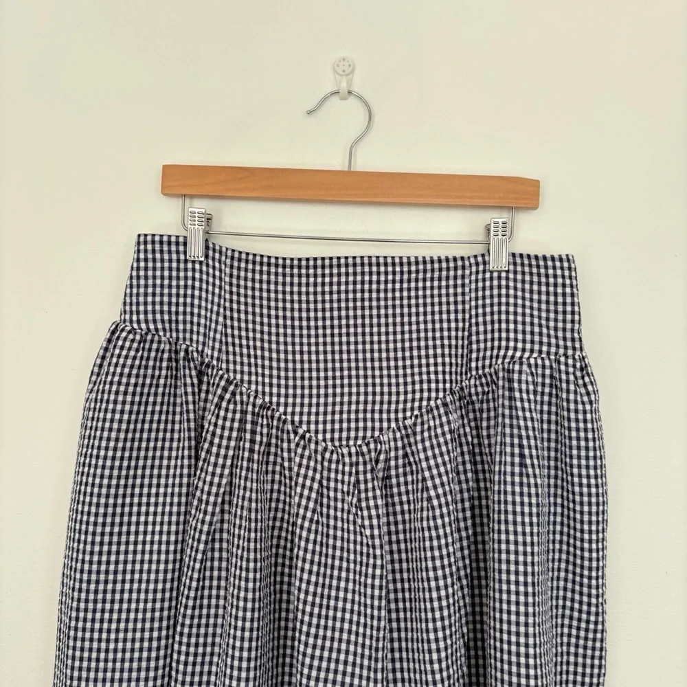 Anthropologie || Hutch Gingham Midi Skirt Smocked Back Blue White XL - Picture 3 of 11